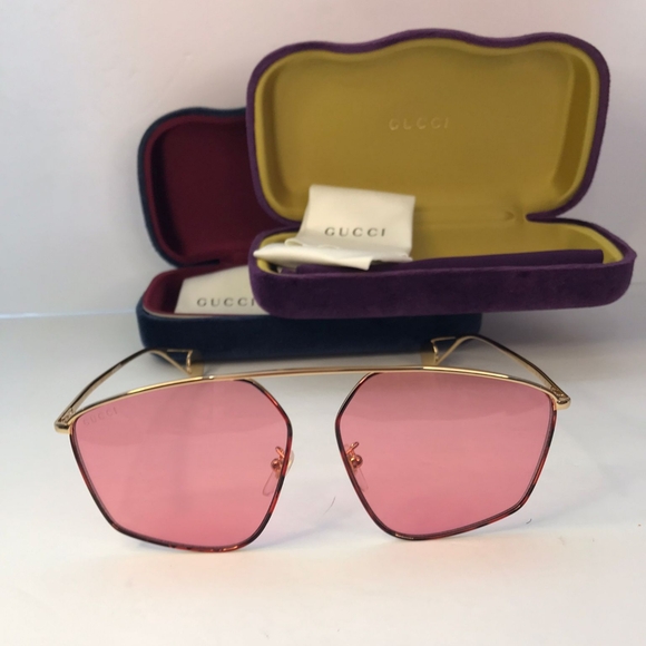 💯 Original Gucci Pink Acetate GG0437SA Geometric Sunglasses - Picture 3 of 13